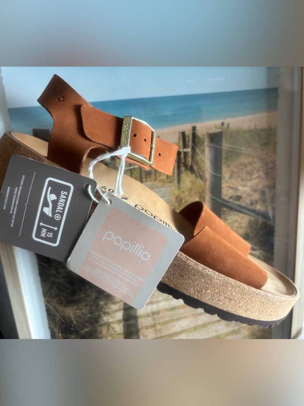 Papillio 💅 Birkenstock Glenda Pecan Brown Nubuck Leather Platform Sandals NEW - Picture 2 of 13